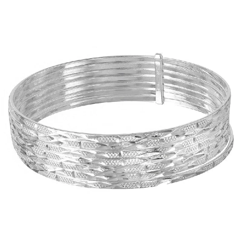 Silver 925 High Polished Diamond Cut Semanario Bangle Bracelet - BG126