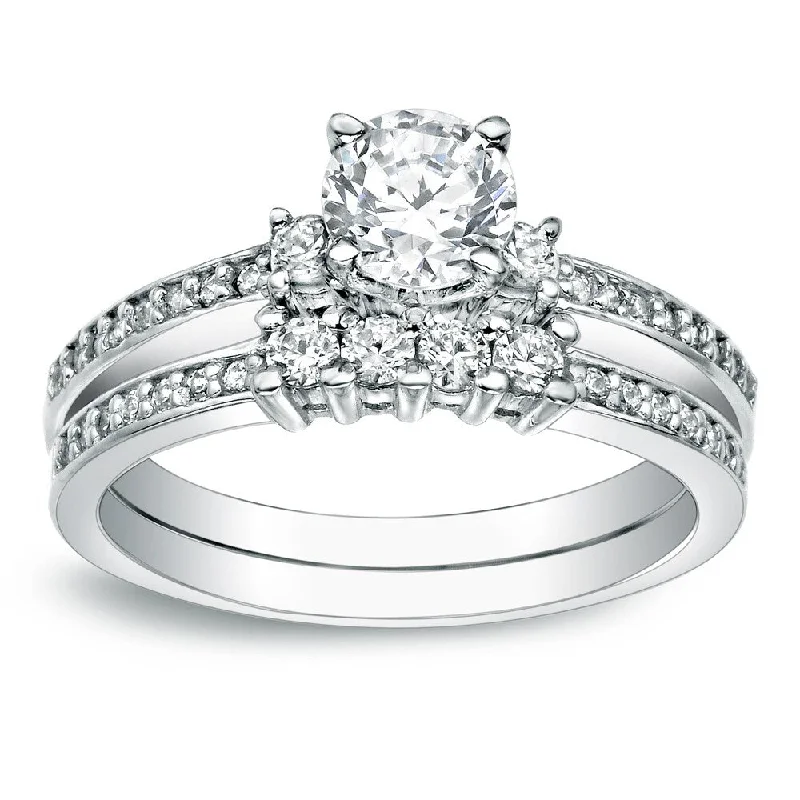 Auriya Platinum 1 carat TW Round 3-Stone Diamond Engagement Ring Set