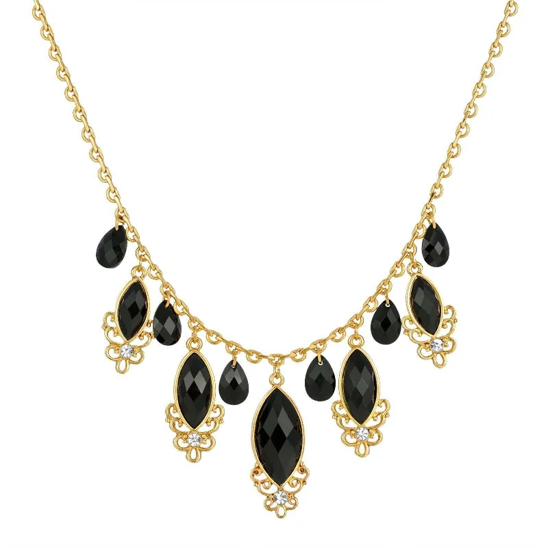 1928 Jewelry Black Teardrop Crystal Necklace 16" + 3" Extender