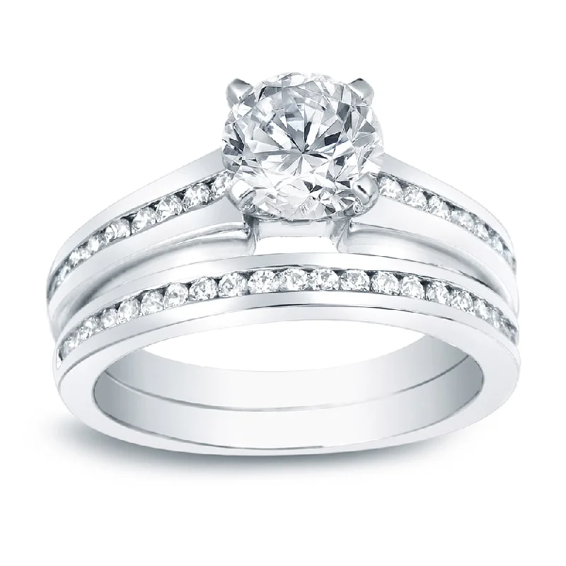 Auriya Platinum 1 1/2ctw Classic Round Diamond Engagement Ring Set Certified