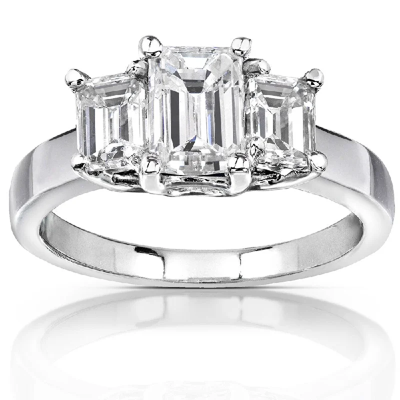 Annello by Kobelli 14K White Gold 2 7/8ct TGW Three Stone Emerald Cut Moissanite Engagement Ring (GH, VS)