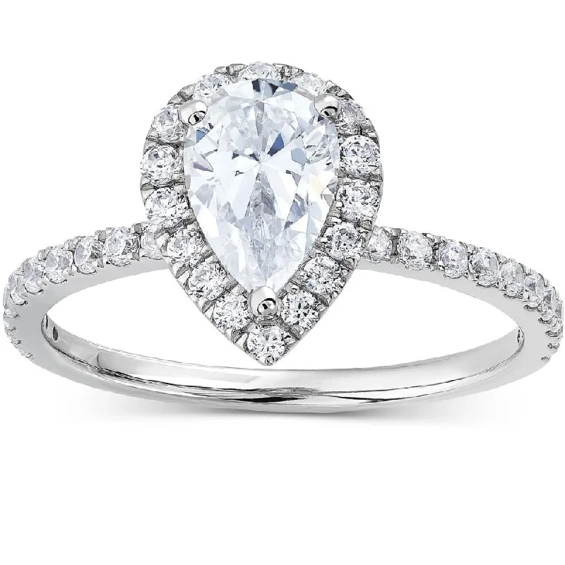 VS 1 1/3Ct TW Pear Shape Halo Diamond Engagement Ring 14k White Gold Lab Grown