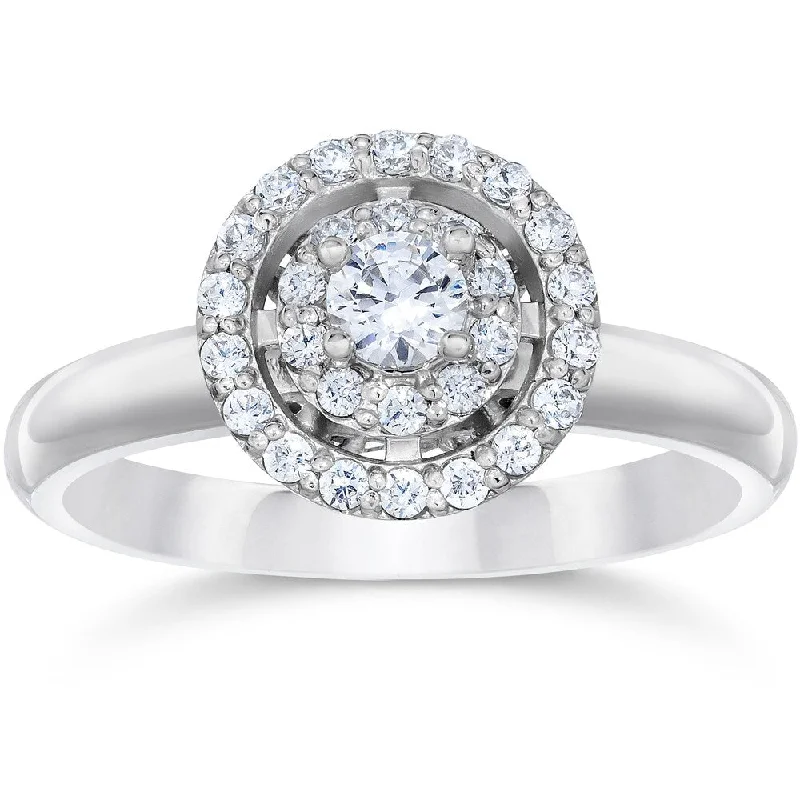 14k White Gold 5/8ct TDW Vintage Double Halo Diamond Engagement Ring - White I-J - White I-J