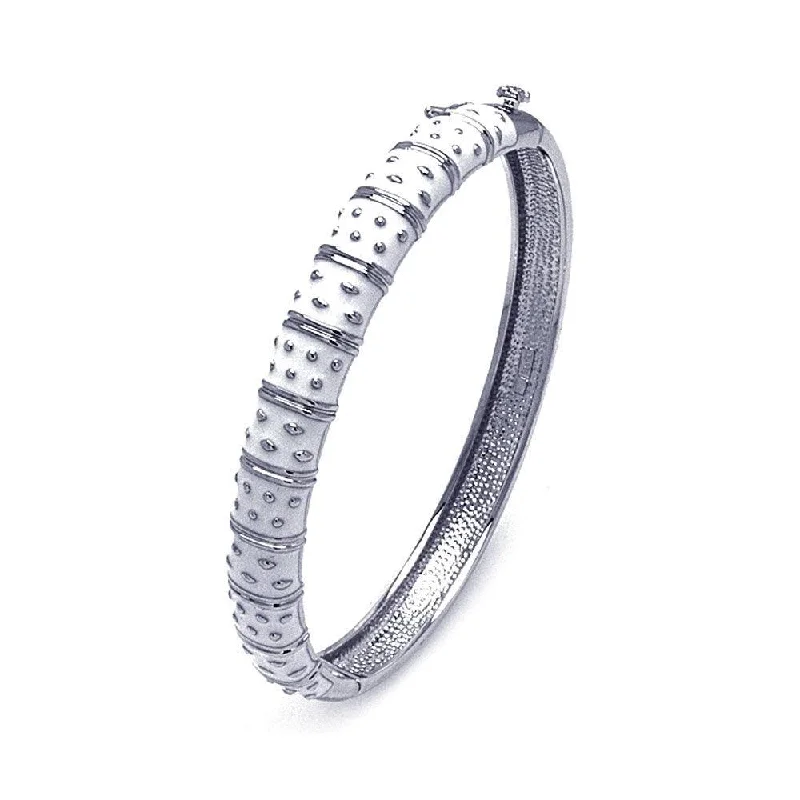 Silver 925 Rhodium Plated White Enamel CZ Bangle Bracelet - BGG00030