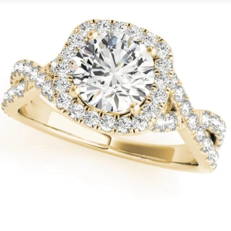 1 Ct Diamond Cushion Halo Engagement Ring in 14k Yellow Gold