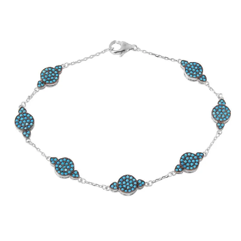 Silver 925 Rhodium Plated Small Round Turquoise Chain Bracelet - GMB00026RH-TUR