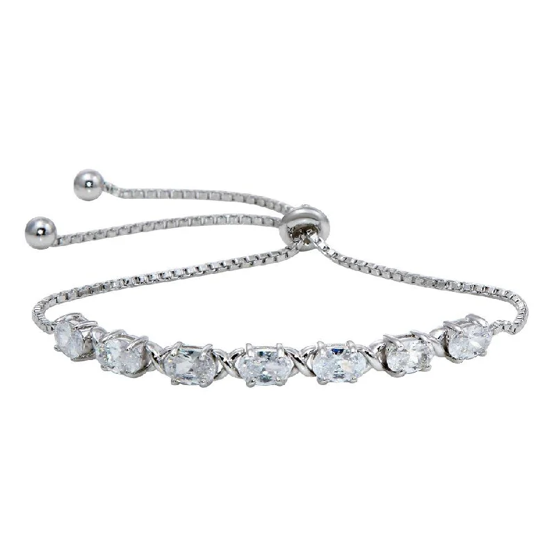 Rhodium Plated 925 Sterling Silver CZ Stone Lariat Bracelet - STB00555