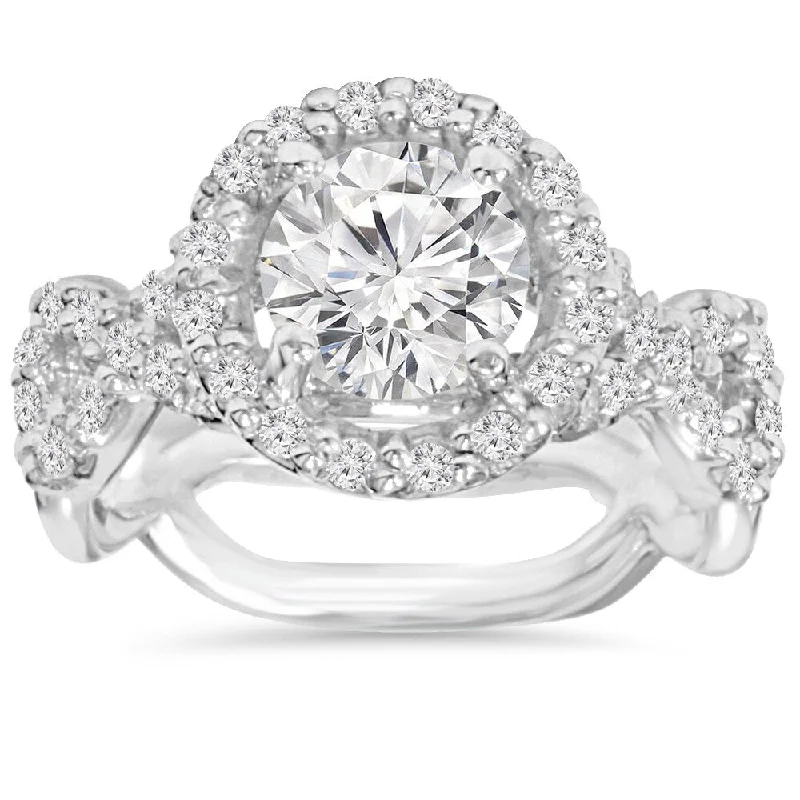 14k White Gold 3 ct TDW Clarity Enhanced Diamond Round Engagement Ring - White H-I - White H-I