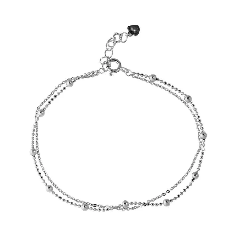 Rhodium Plated 925 Sterling Silver Double Strand DC Bead Chain Bracelet - GMB00055RH