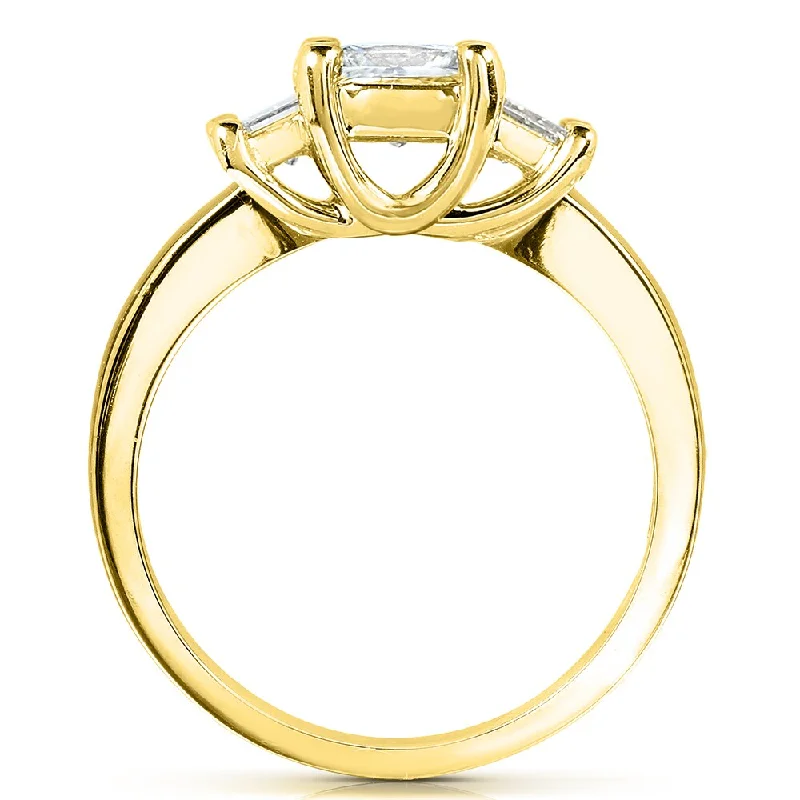 Annello by Kobelli 14K Yellow Gold 2 7/8ct TGW Three Stone Emerald Cut Moissanite Engagement Ring (GH, VS)