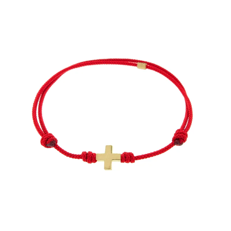 Gold Cross On Red Cord Bracelet