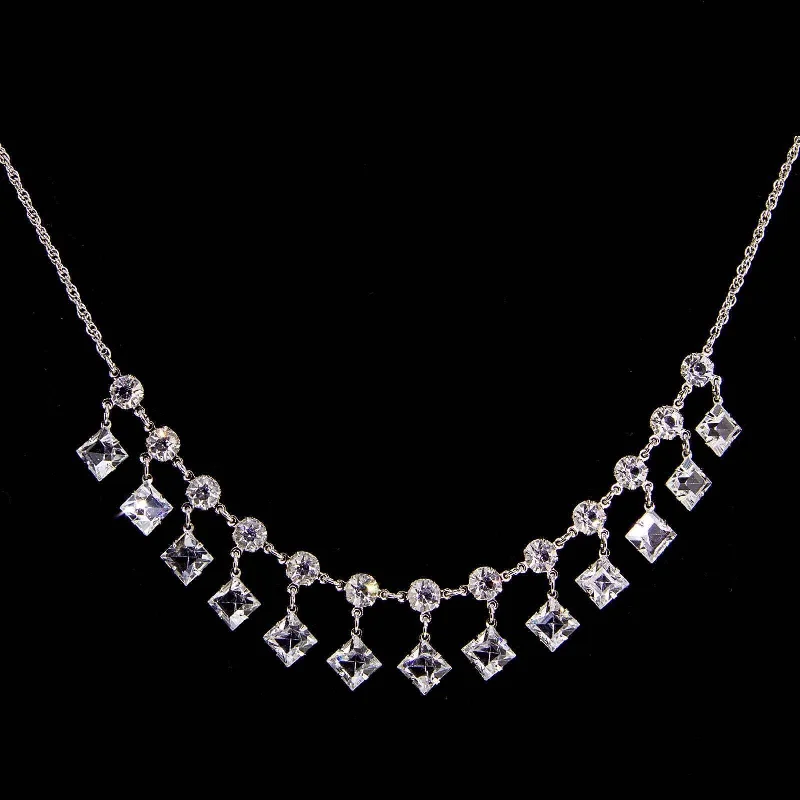 1928 Jewelry Round And Square Drop Austrian Crystal Necklace 15"