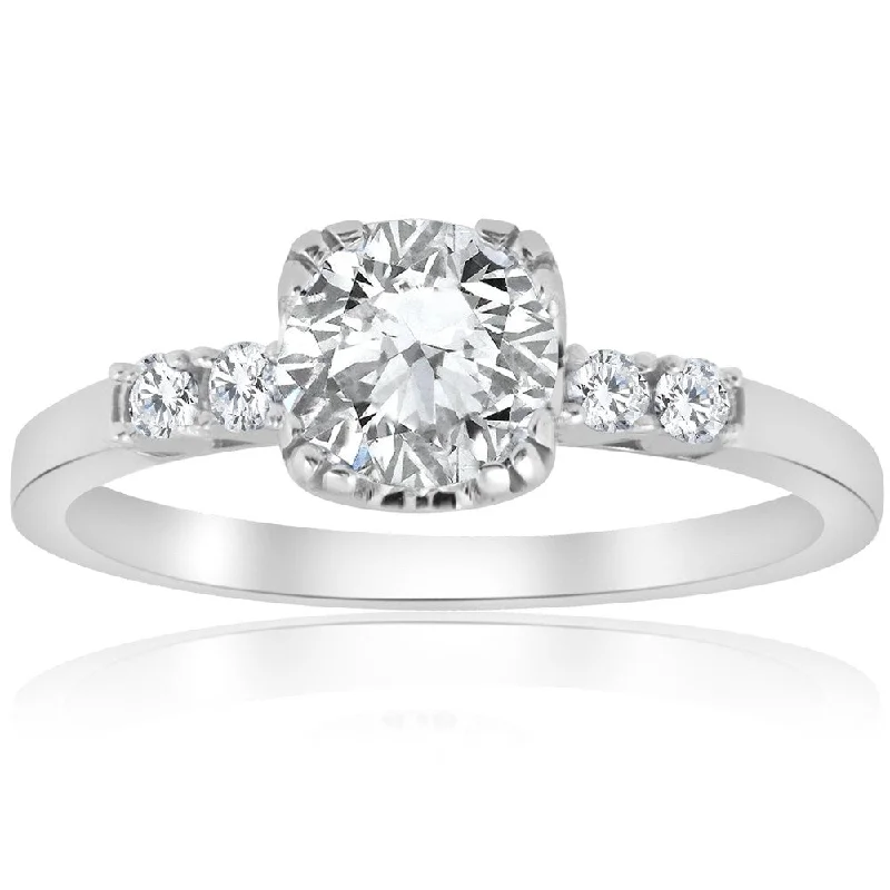 14k White Gold 1 1/10 CTTW Vintage Solitaire Diamond Clarity Enhanced Engagement Ring