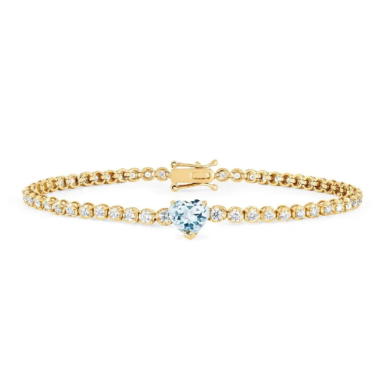 Diamond Goddess Bracelet with Aquamarine Heart Center