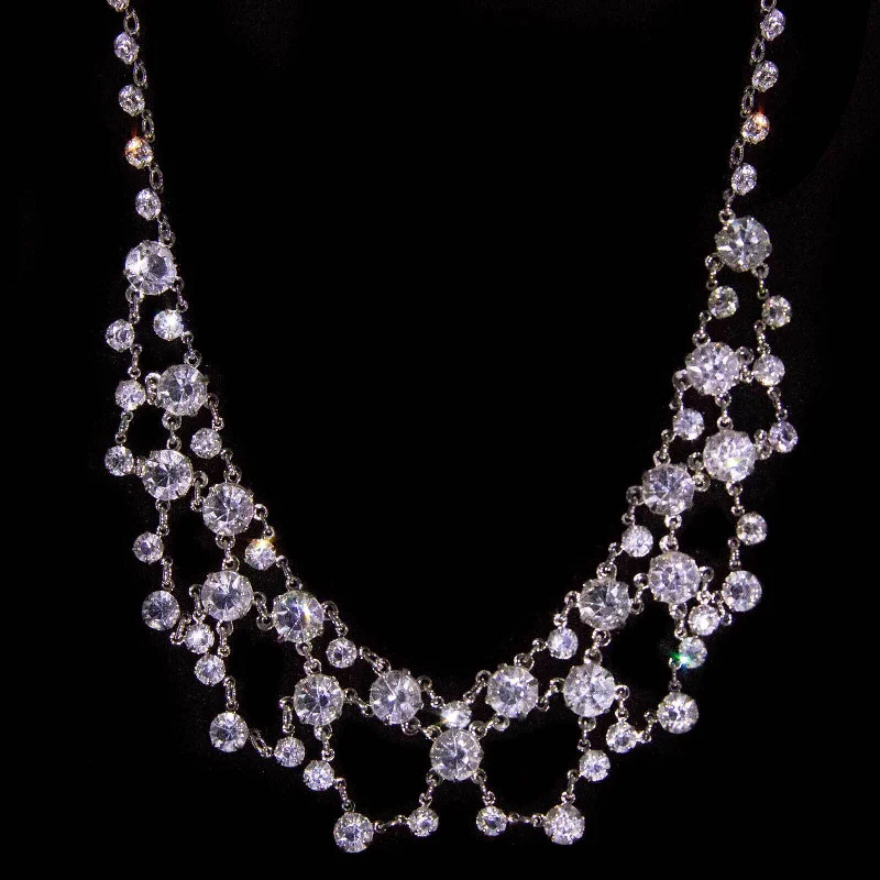 1928 Jewelry Vintage Austrian Crystal Collar  Drop Necklace 14.5"