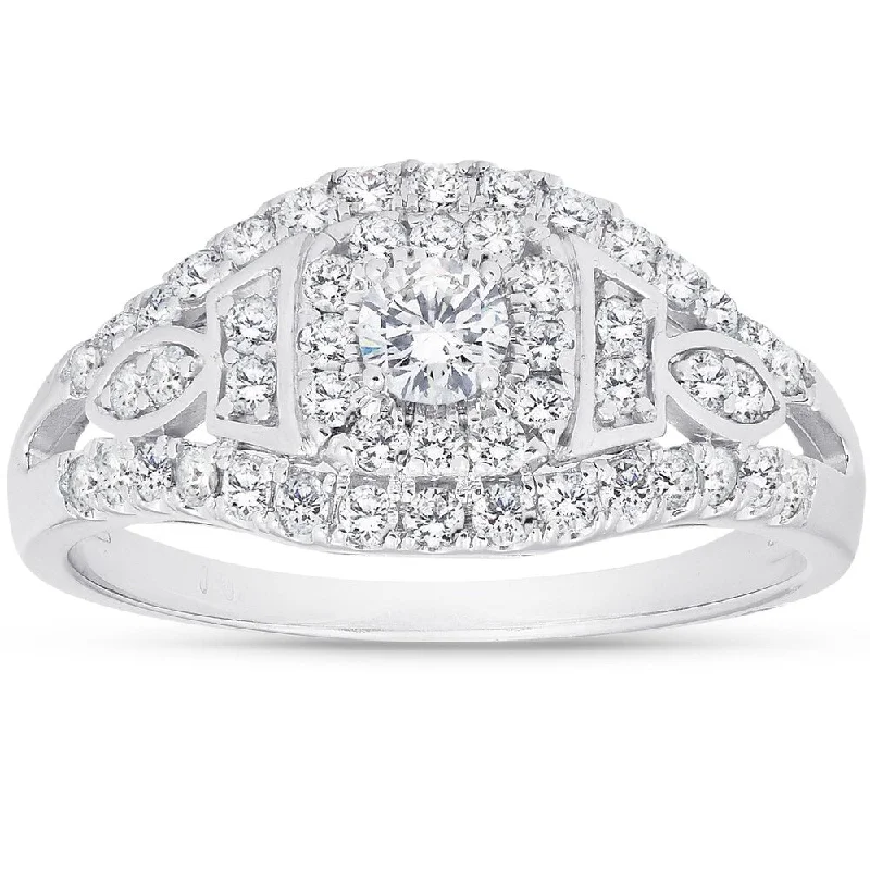 1 Ct Diamond Halo Multi Row Engagement Ring 10k White Gold