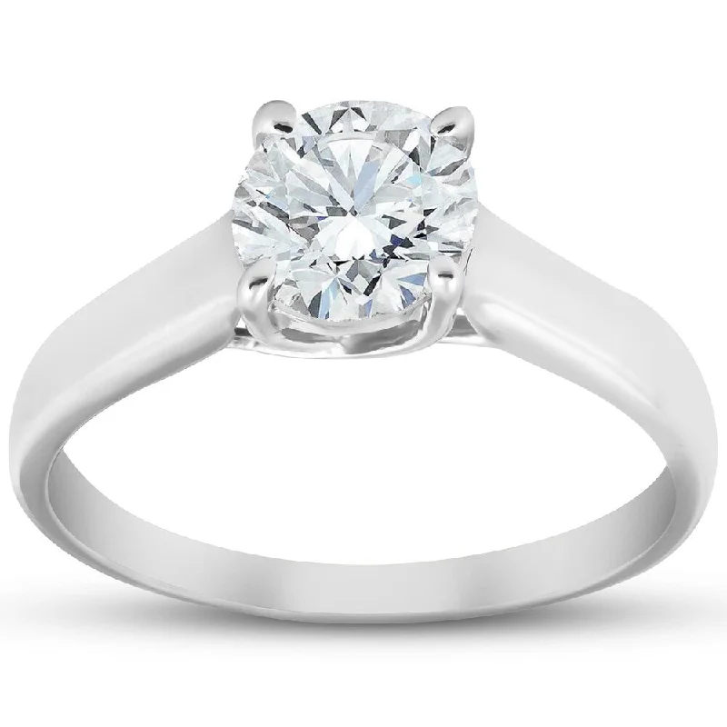 Pompeii3 14k White Gold 1 1/4 Ct TDW Round Cut Solitaire Diamond Engagement Ring Clarity Enhanced