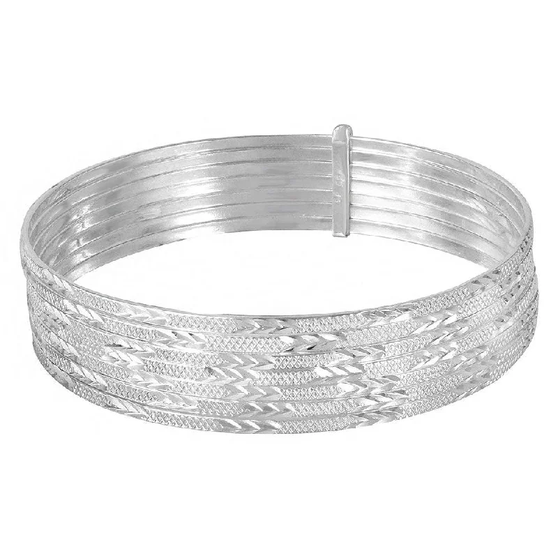 Silver 925 High Polished Diamond Cut Semanario Bangle Bracelet - BG129