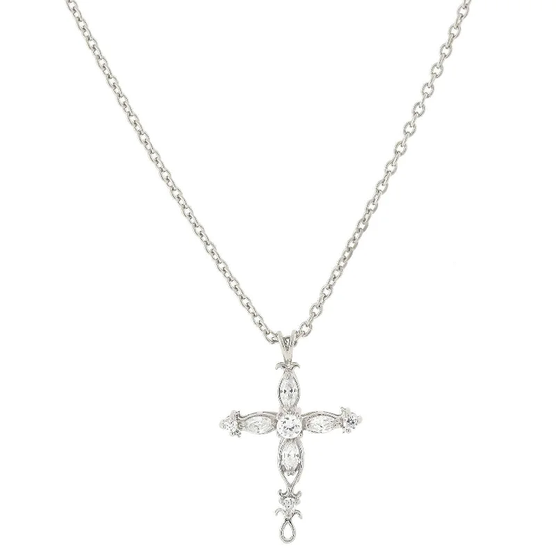 1928 Jewelry Classic Cubic Zirconia Cross Pendant Necklace 16" + 3" Extender