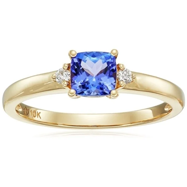 10k Yellow Gold Tanzanite Diamond Accent Classic Engagement Ring, Sz 7 - Blue