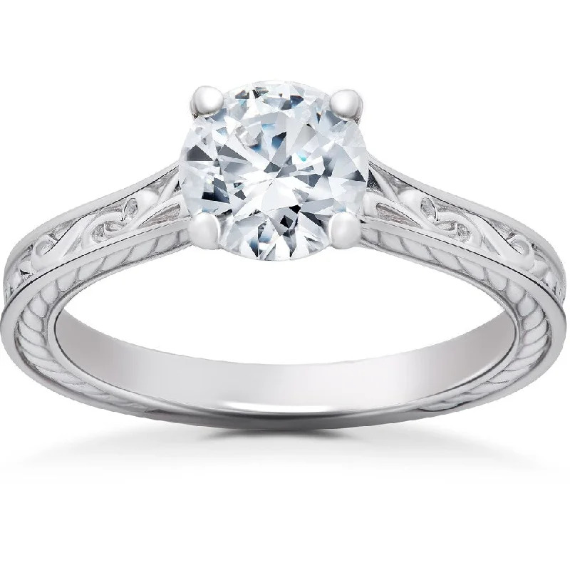 1 ct Eco Friendly Lab Grown Vintage Diamond Solitaire Sophia Engagement Ring 14k White Gold