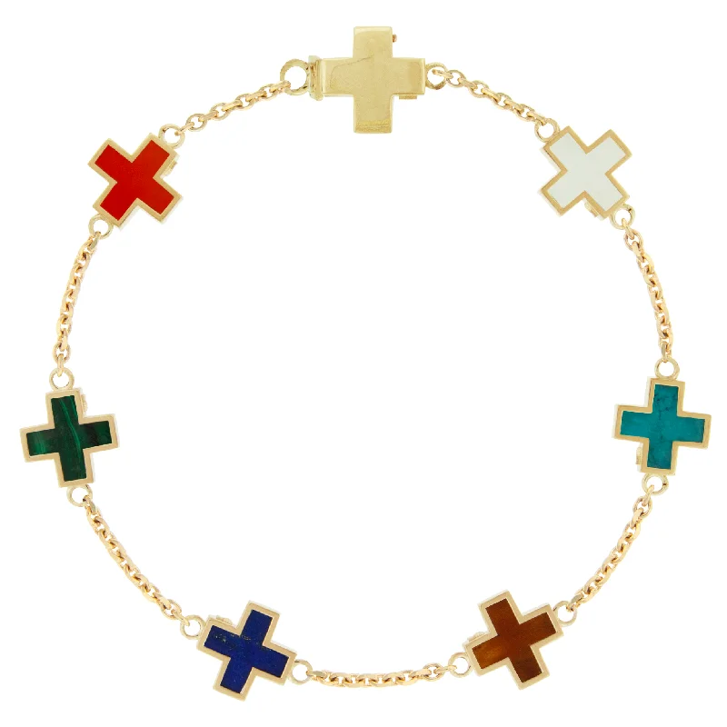 Multi Gemstone Cross Chain Bracelet