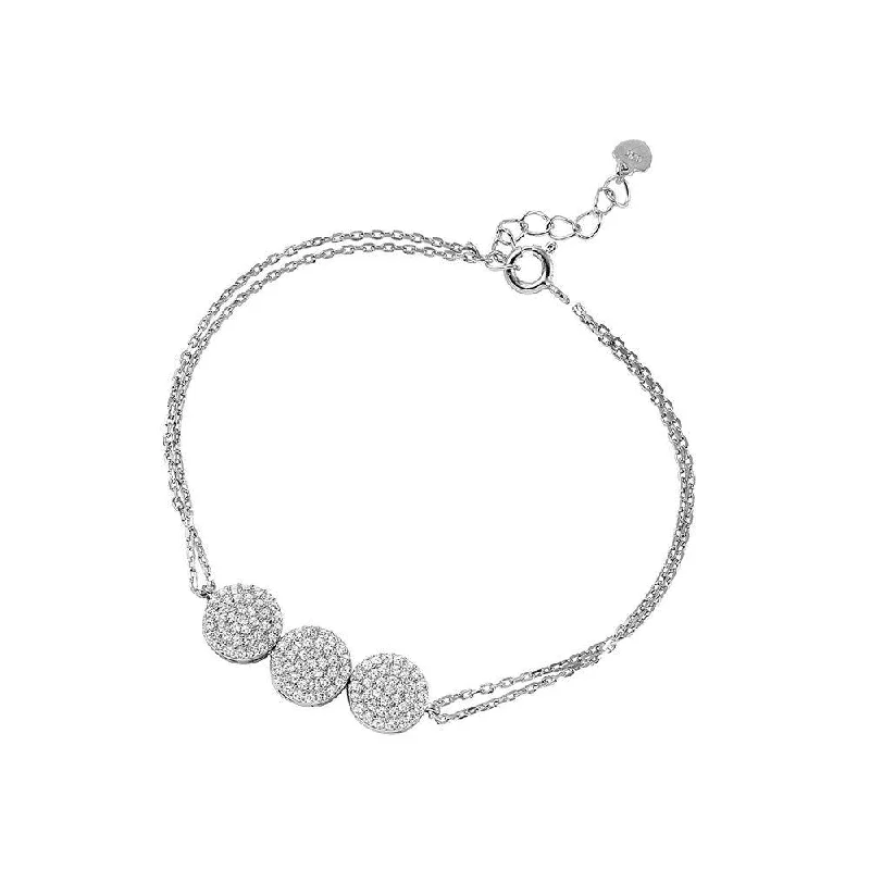 Silver 925 Rhodium Plated 3 Circle Design Bracelet Encrusted with CZ Stones - GMB00028RH