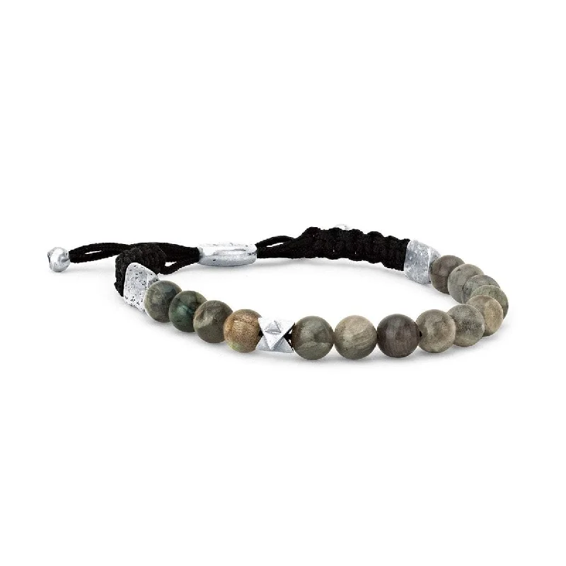 LH x JA Akasha Labradorite Mala Bead Bracelet with Silver Merkaba | Ready to Ship