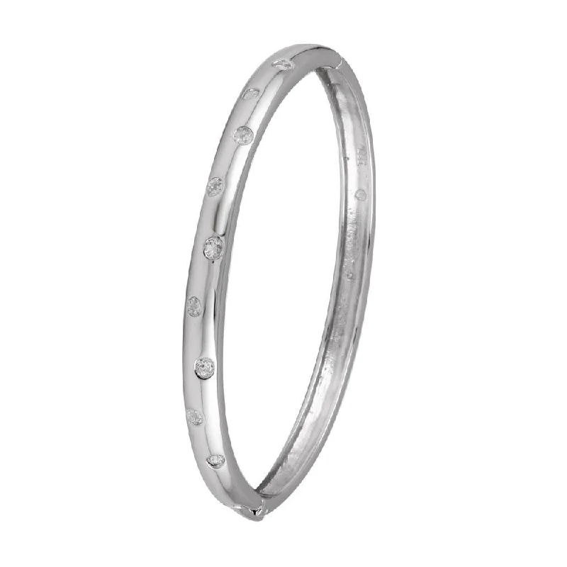 Silver 925 Rhodium Plated Clear CZ Bangle Bracelet - STB00340RH