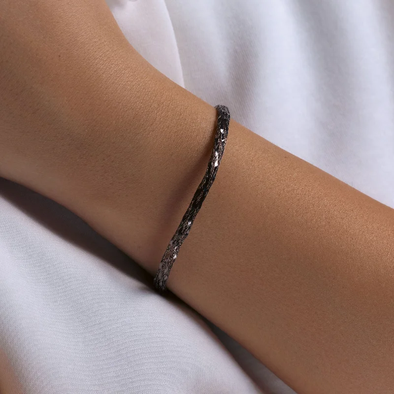 Silver 925 Black Rhodium Plated Net Italian Bracelet - ITB00094BLK