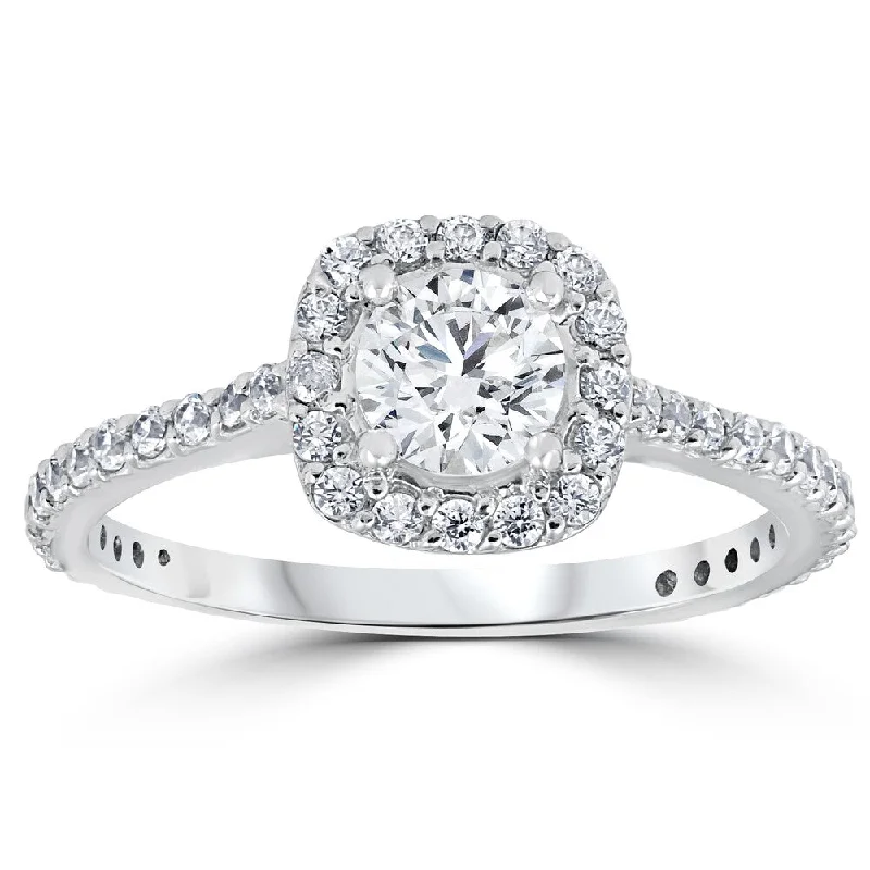 14k White Gold 1 1/5 ct TDW Round Diamond Cushion Halo Engagement Ring